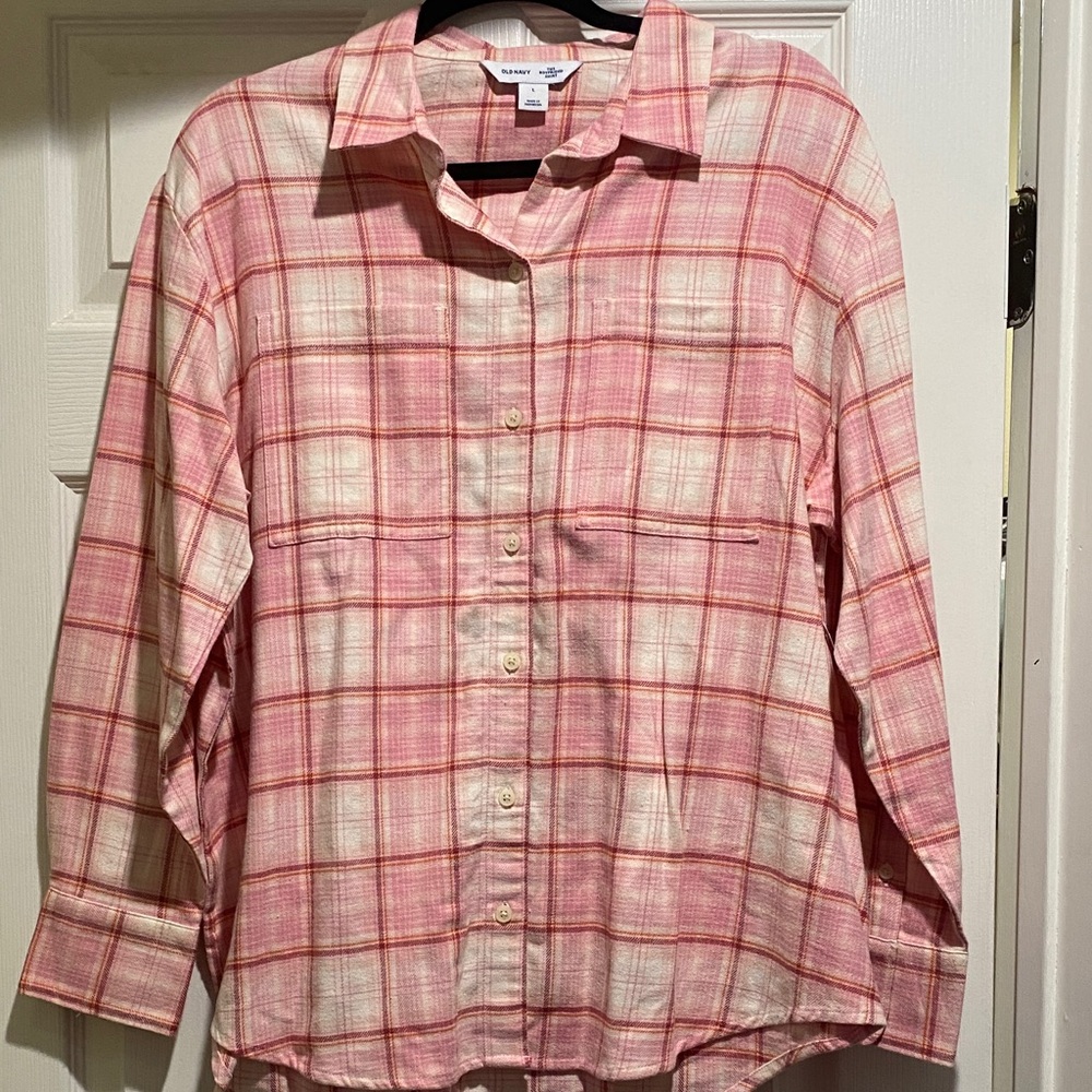 Old Navy Coral Plaid Button Down Shirt